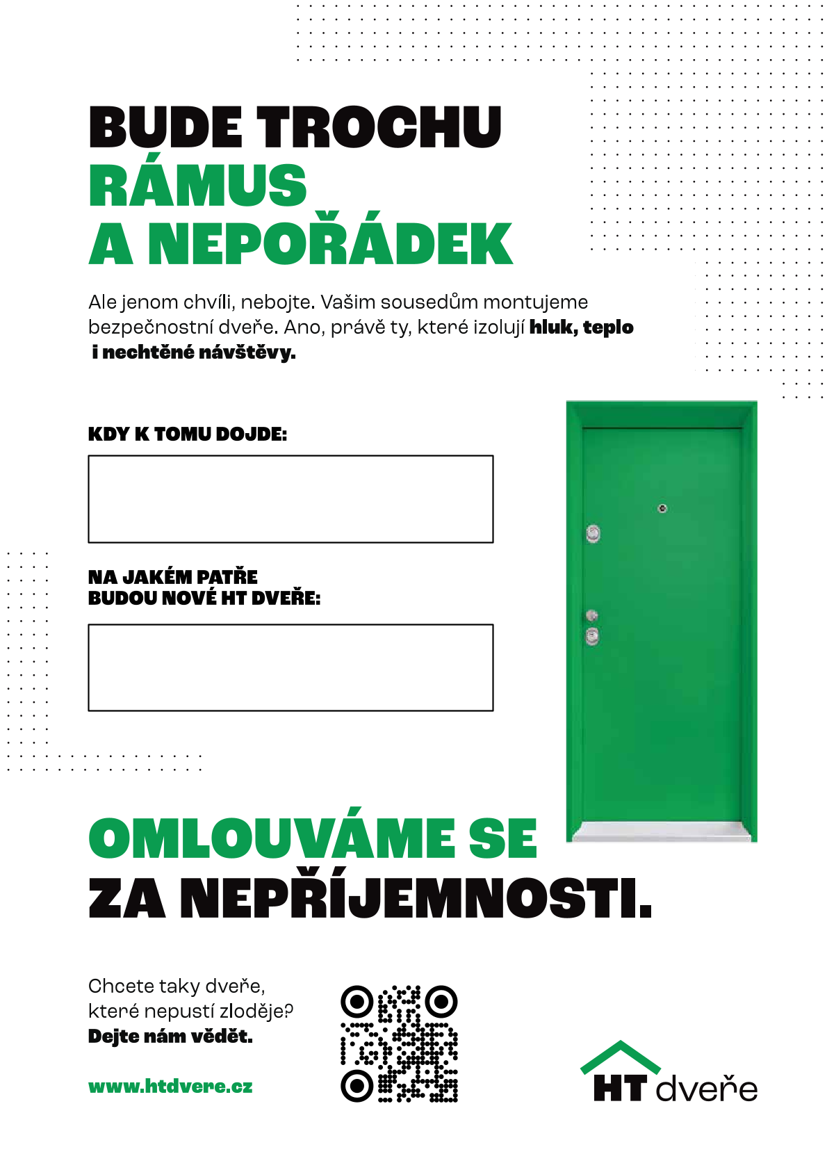 Oznámení o montáži dveří
